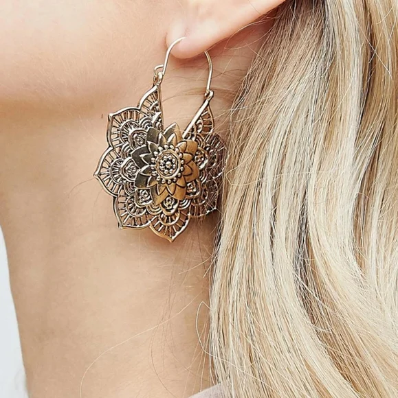 Turquoise & Bronze Tone Dangle Drop Earrings - Bohemian - Chic - Picture 2 of 3